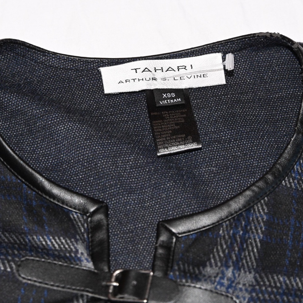 Tahari Plaid Leather-Trim Jacket in Black & Blue